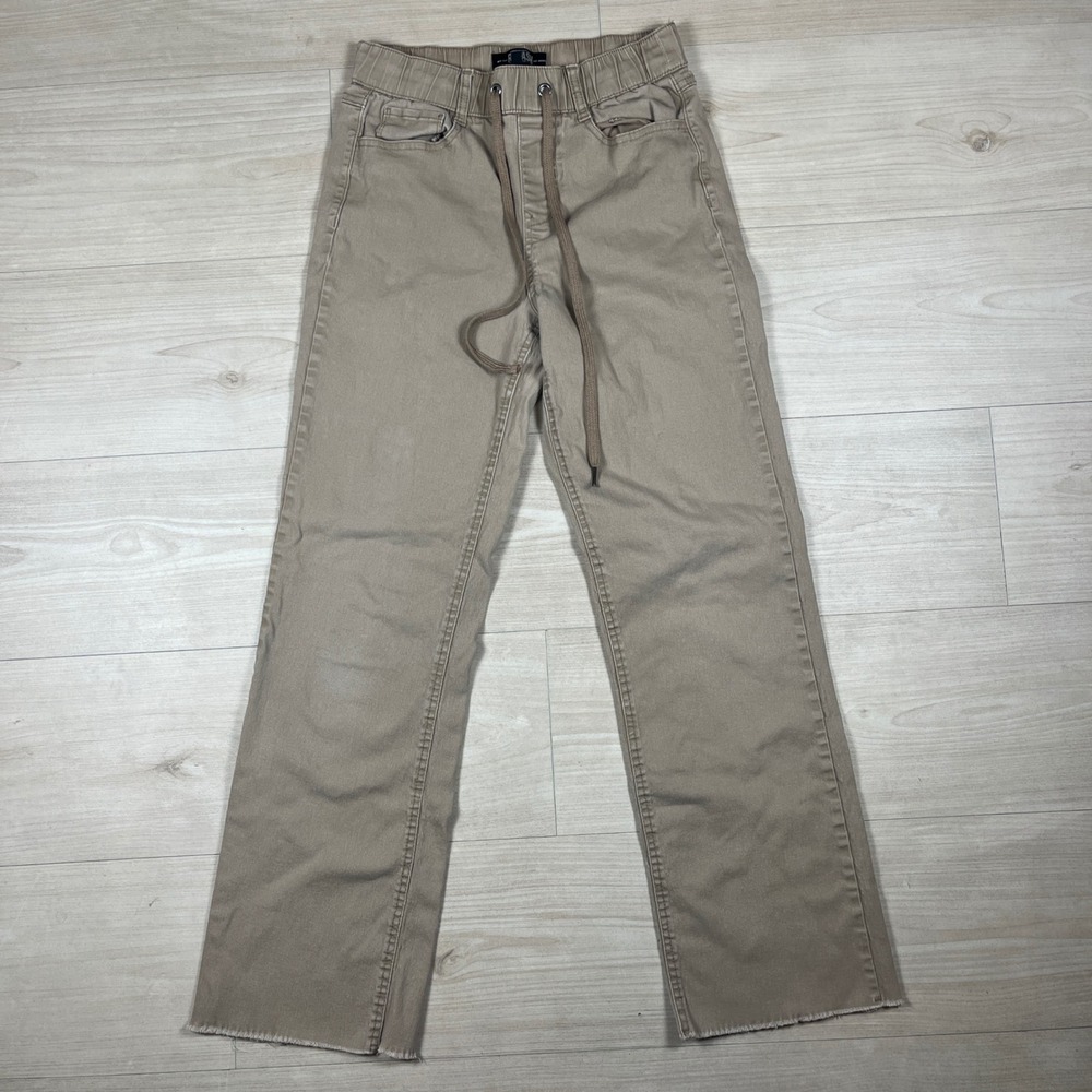 Rewash Brand Khaki Pants Womens XS Tan Straight Leg Drawstring Raw Hem Stretch